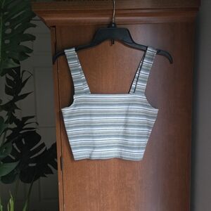 American Eagle Outfitters Green and White Fitted Crop Tank Top